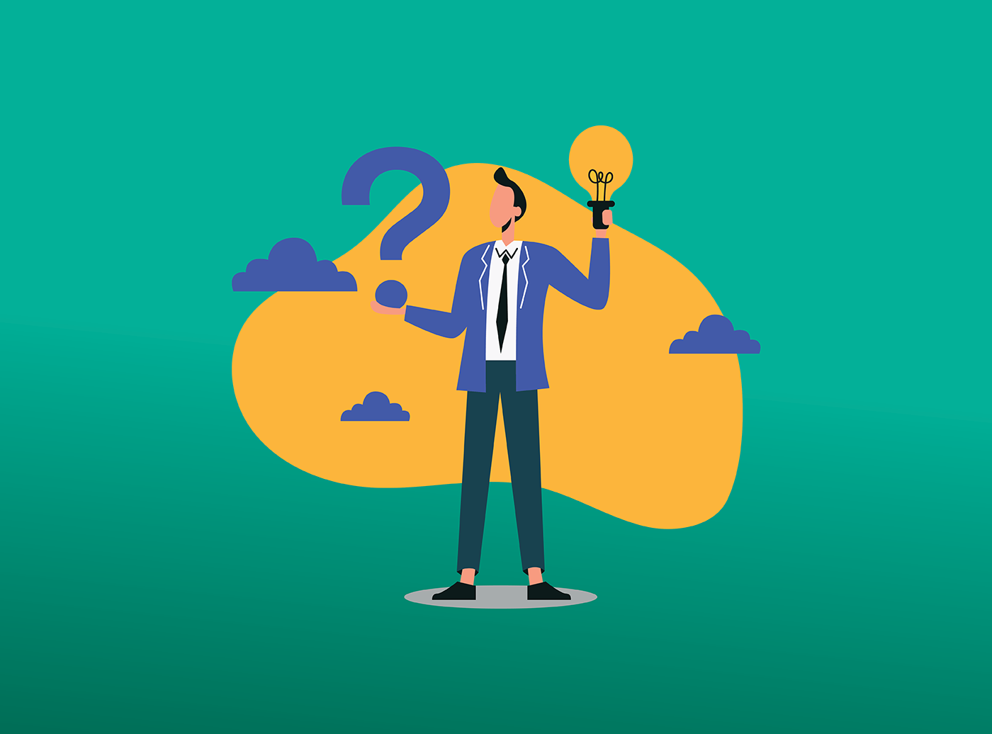 Man in suit, holding light bulb with an abstract background
