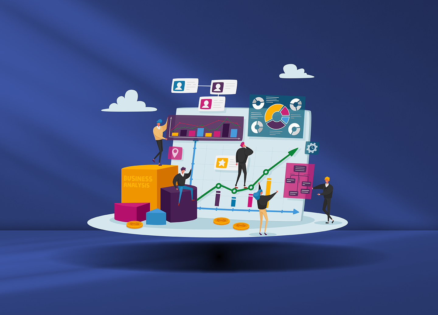 Illustration of people and graphs